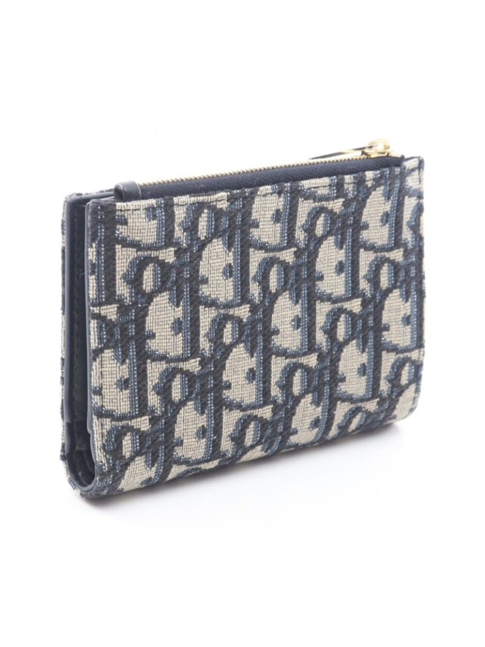 Dior Bifold Wallet Oblique Bow Dahlia Blue Canvas Leather - Picture 2 of 5